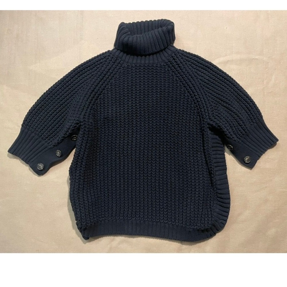 J Crew Chunky Knit Sweater Sz M Black Oversized Turtleneck Poncho